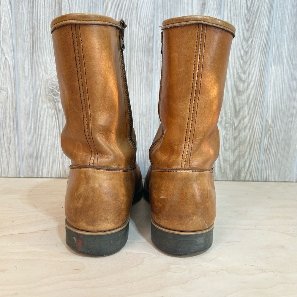Vintage Sheboygan Burnt Orange Leather Side Zip Fleece Lined Utility Boots 9.5 - Picture 6 of 15